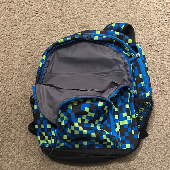 Pottery Barn Blue & Green Checkered Backpack One Size School Travel Bag - Picture 4 of 7